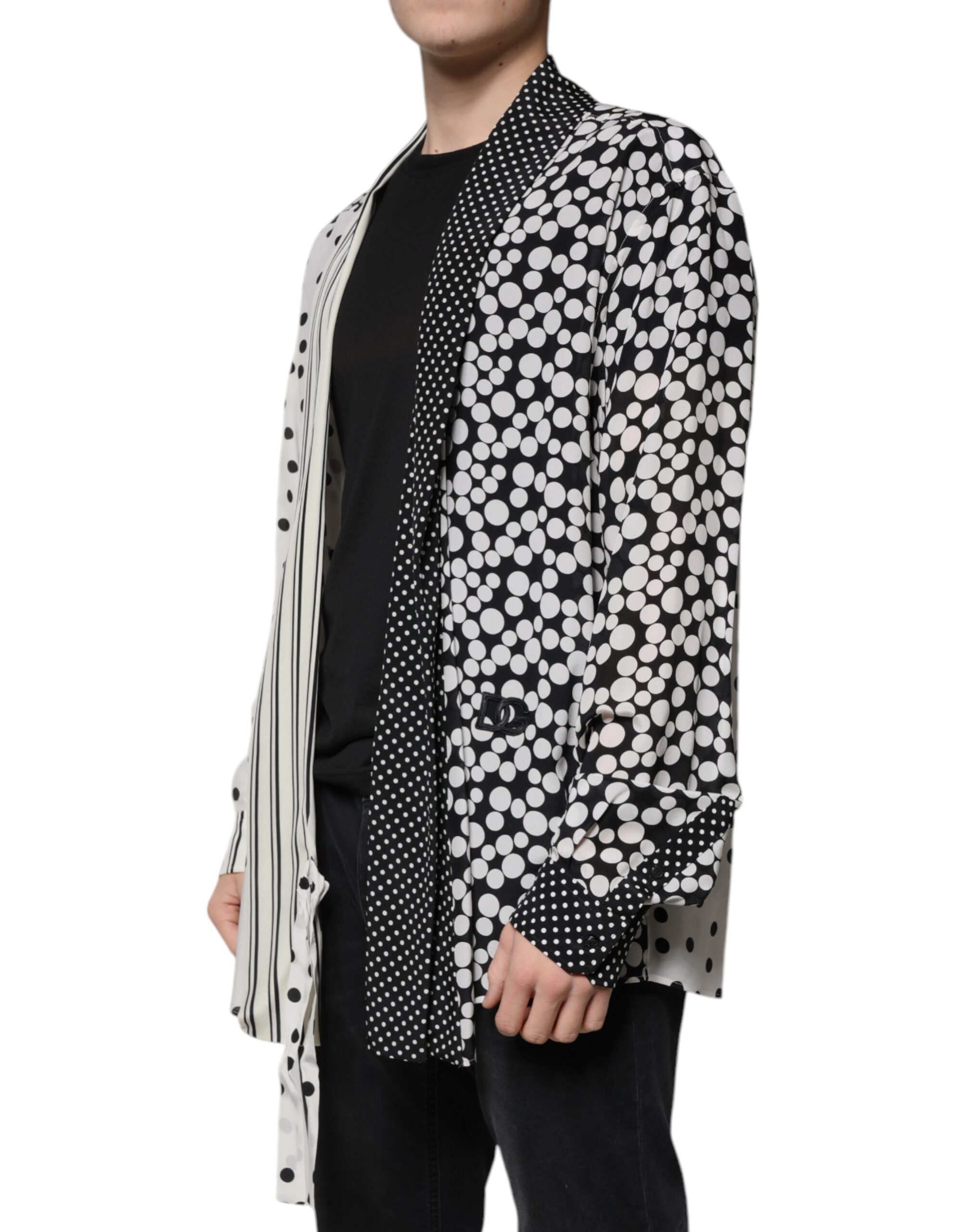 Dolce & Gabbana Black White Polka Dots Silk Men's Casual Shirt